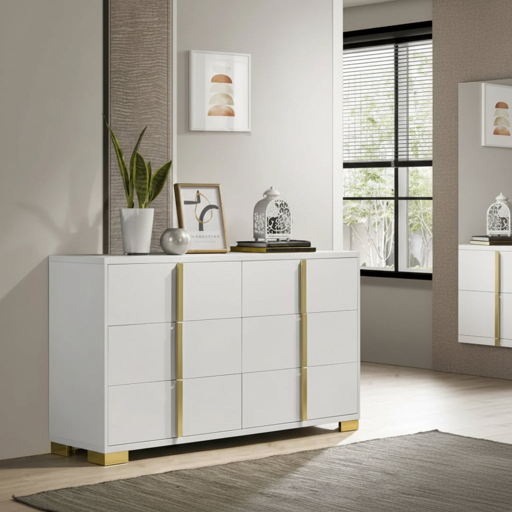 6 Drawers Wooden Dresser with Metal Hardware