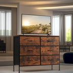 6 Drawers Dresser Chest with Metal Frame and Wooden Top