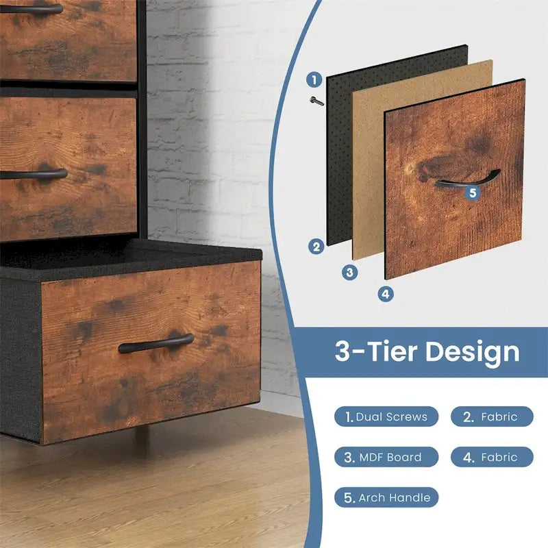 6 Drawers Dresser Chest with Metal Frame and Wooden Top