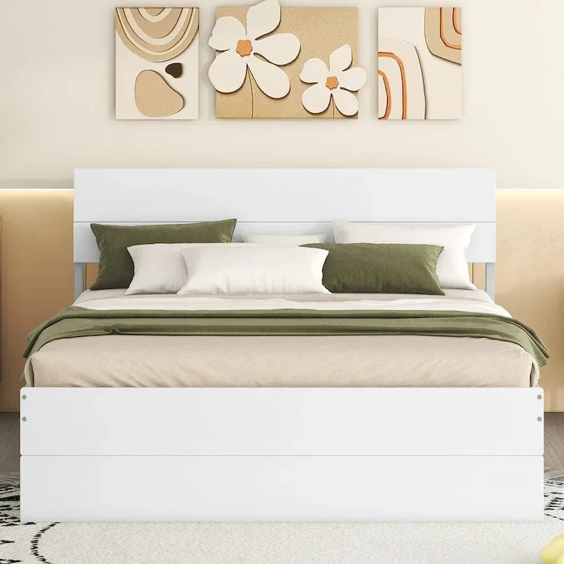 Modern Full Bed Frame With Twin Size Trundle And 2 Drawers
