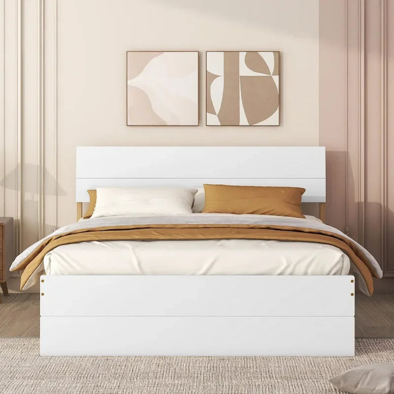 Modern Full Bed Frame With Twin Size Trundle And 2 Drawers