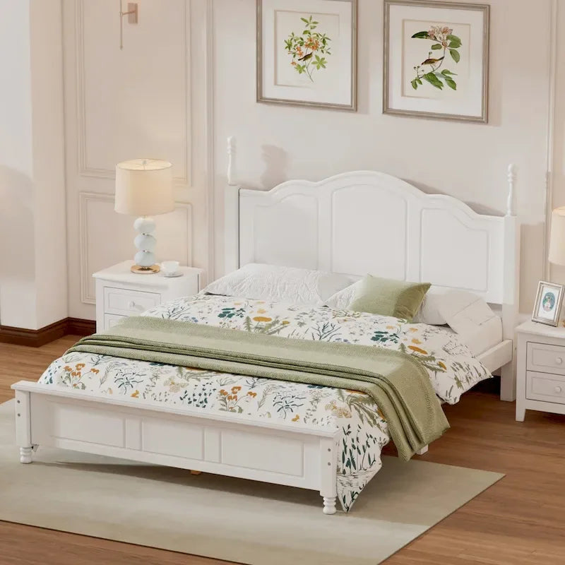 Full Size Wood Platform Bed Frame,Retro Style Platform Bed