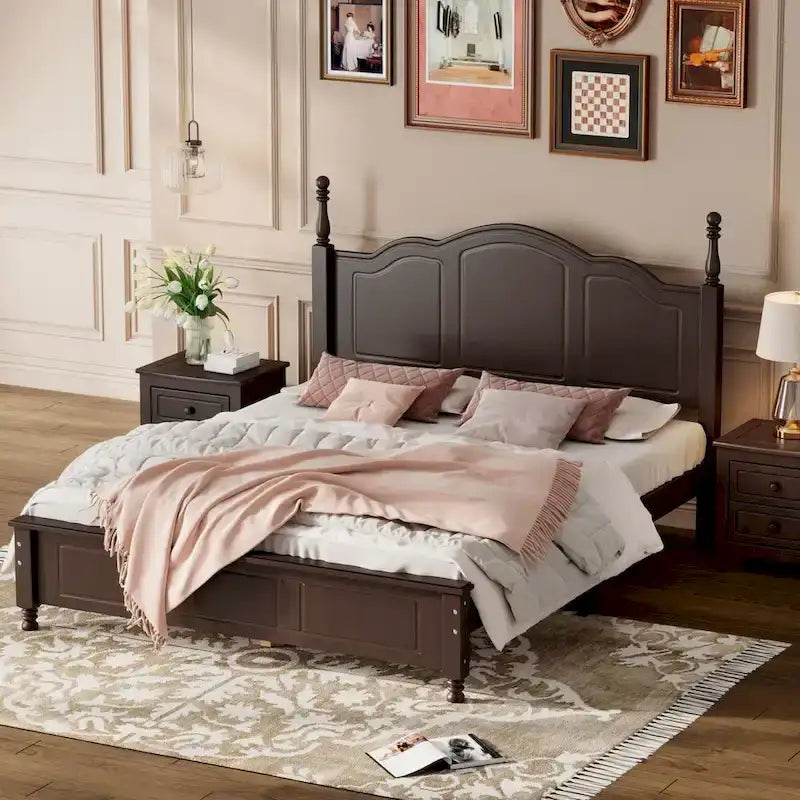 Full Size Wood Platform Bed Frame,Retro Style Platform Bed