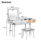 Grondin Modern Style Vanity Set with Flip Top Mirror, Cushioned Stool and Drawers, 2-in-1 Makeup table Set for Bedroom