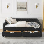 Full Size Daybed with Drawers Upholstered Tufted Sofa Bed, with Button on Back and Copper Nail on Waved Shape Arms