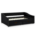 Full Size Daybed with Drawers Upholstered Tufted Sofa Bed, with Button on Back and Copper Nail on Waved Shape Arms