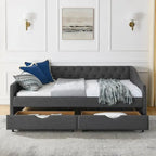 Full Size Daybed with Drawers Upholstered Tufted Sofa Bed, with Button on Back and Copper Nail on Waved Shape Arms