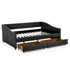 Full Size Daybed with Drawers Upholstered Tufted Sofa Bed, with Button on Back and Copper Nail on Waved Shape Arms