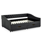 Full Size Daybed with Drawers Upholstered Tufted Sofa Bed, with Button on Back and Copper Nail on Waved Shape Arms