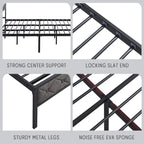 King Bed Frame with Storage Headboard, Charging Station and LED Lights, Upholstered Platform Bed
