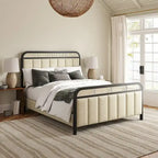 Alphons Modern Solid Wood Frame Ratten Bed with LED Headboard by HULALA HOME