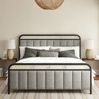 Alphons Modern Solid Wood Frame Ratten Bed with LED Headboard by HULALA HOME