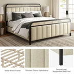 Alphons Modern Solid Wood Frame Ratten Bed with LED Headboard by HULALA HOME