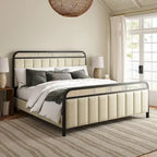 Alphons Modern Solid Wood Frame Ratten Bed with LED Headboard by HULALA HOME