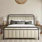 Alphons Modern Solid Wood Frame Ratten Bed with LED Headboard by HULALA HOME