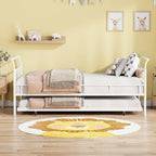 Twin Size Metal Daybed with Curved Handle Design and Twin Size Trundle