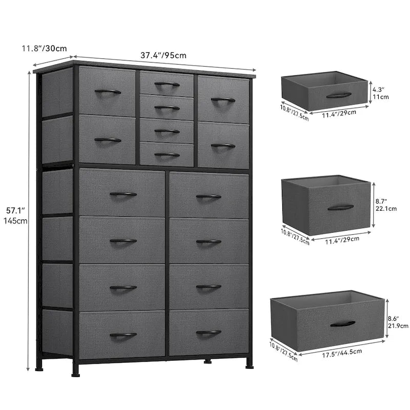 Moasis 16-drawer Dresser Chest with Metal Frame, Wood Tabletop