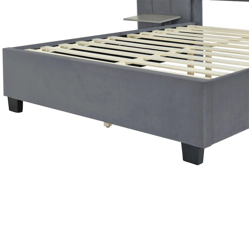 Full Size Upholstered Platform Bed with Big Headboard