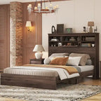 Vintage Platform Bed, with Storage Headboard and Charging Station
