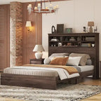 Vintage Platform Bed, with Storage Headboard and Charging Station