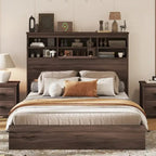 Vintage Platform Bed, with Storage Headboard and Charging Station