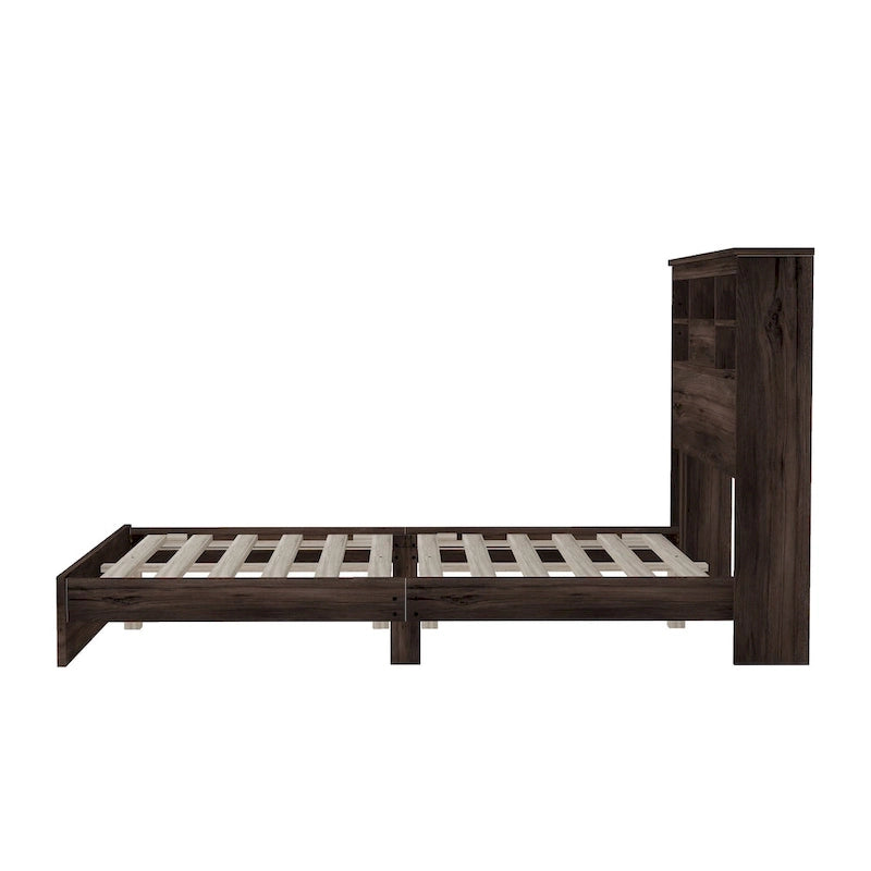 Vintage Platform Bed, with Storage Headboard and Charging Station