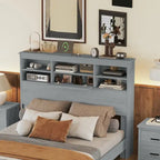 Vintage Platform Bed, with Storage Headboard and Charging Station
