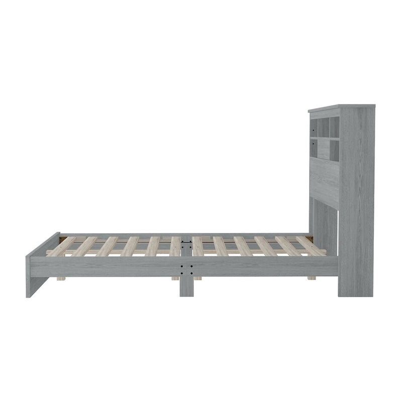 Vintage Platform Bed, with Storage Headboard and Charging Station