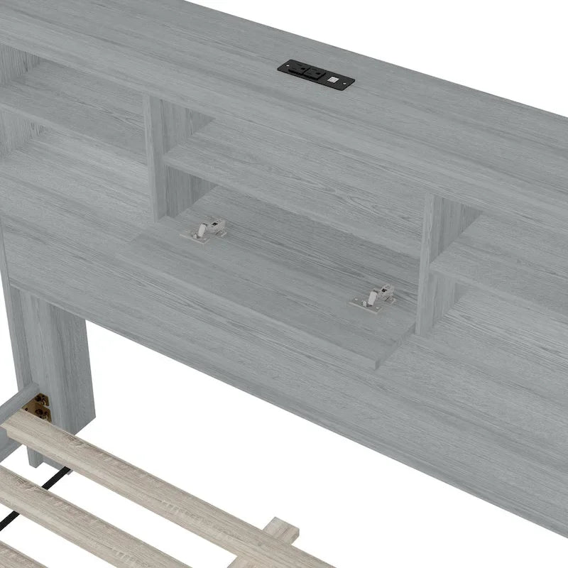 Vintage Platform Bed, with Storage Headboard and Charging Station