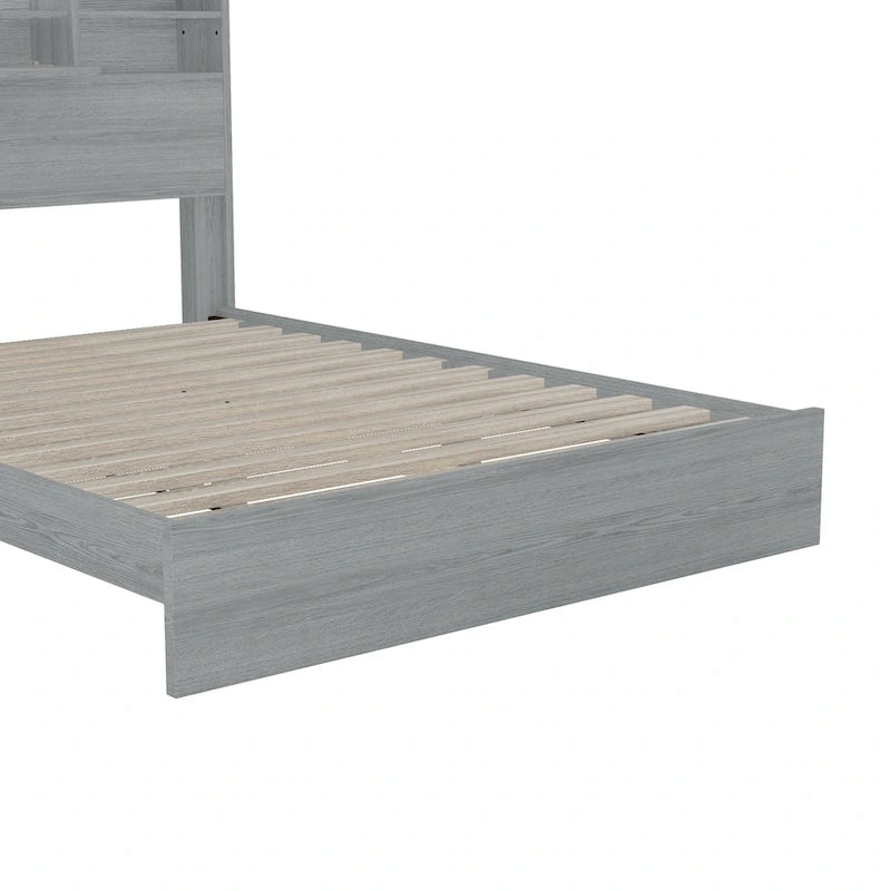 Vintage Platform Bed, with Storage Headboard and Charging Station