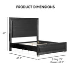 Alaric Modern Black Solid Wood Panel Bed with LED Light Headboard
