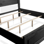 Alaric Modern Black Solid Wood Panel Bed with LED Light Headboard