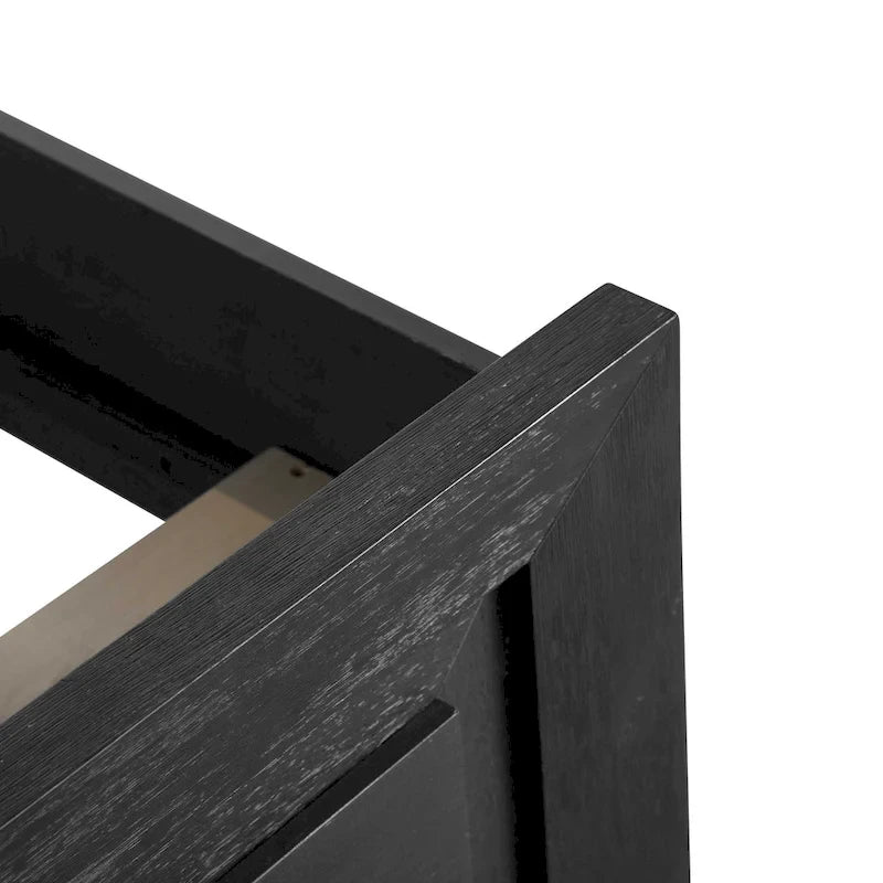 Alaric Modern Black Solid Wood Panel Bed with LED Light Headboard