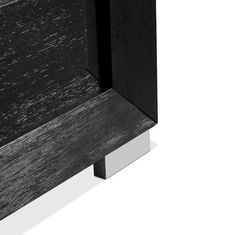 Alaric Modern Black Solid Wood Panel Bed with LED Light Headboard