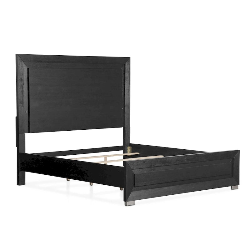 Alaric Modern Black Solid Wood Panel Bed with LED Light Headboard