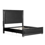 Alaric Modern Black Solid Wood Panel Bed with LED Light Headboard