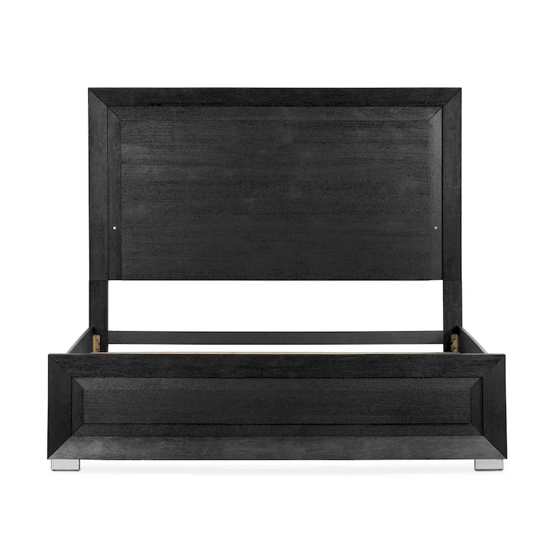 Alaric Modern Black Solid Wood Panel Bed with LED Light Headboard