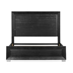 Alaric Modern Black Solid Wood Panel Bed with LED Light Headboard