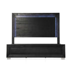 Alaric Modern Black Solid Wood Panel Bed with LED Light Headboard