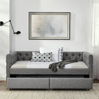 Upholstered Twin Size Daybed w/ 2 Drawers, Copper Nail on Square Arms
