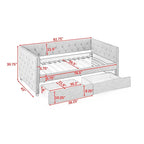 Upholstered Twin Size Daybed w/ 2 Drawers, Copper Nail on Square Arms