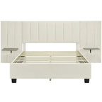 Queen Size Velvet Upholstered Platform Bed with Big Headboard