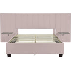 Queen Size Velvet Upholstered Platform Bed with Big Headboard