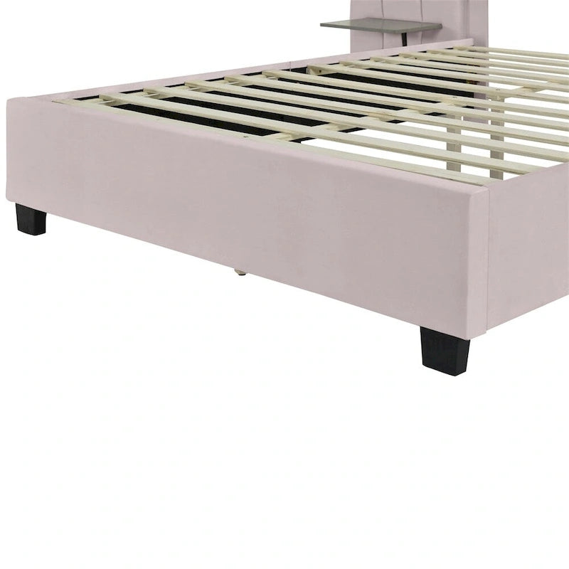 Queen Size Velvet Upholstered Platform Bed with Big Headboard