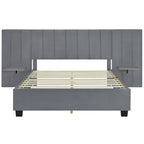 Queen Size Velvet Upholstered Platform Bed with Big Headboard