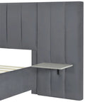 Queen Size Velvet Upholstered Platform Bed with Big Headboard