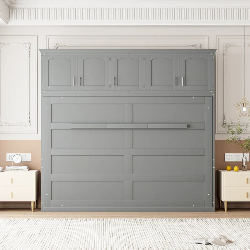 Queen Size Murphy Bed Wall Bed with Top Cabinets