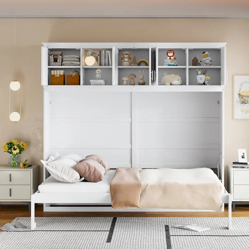 Queen Size Murphy Bed Wall Bed with Top Cabinets