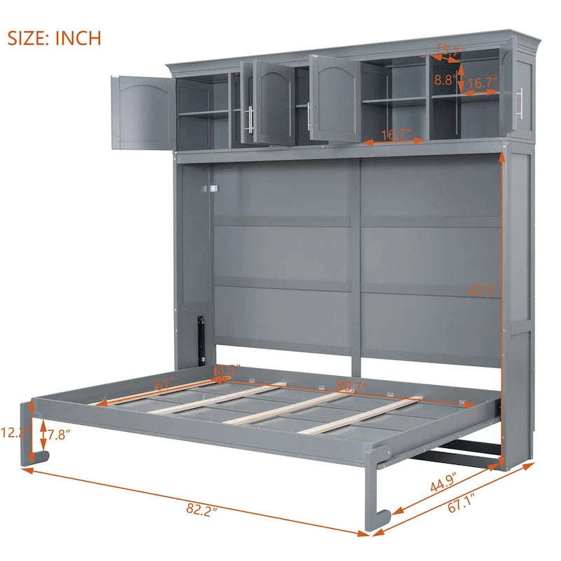 Queen Size Murphy Bed Wall Bed with Top Cabinets