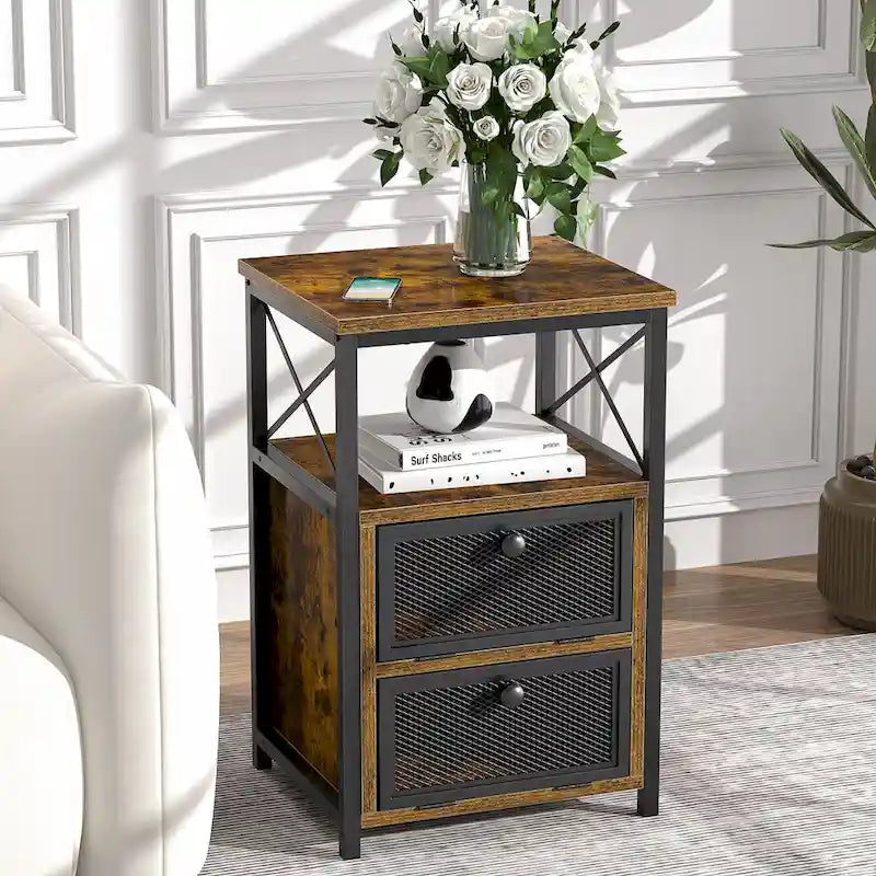 Javlergo Nightstand with 2 Drawers and Storage Shelf for Bedroom, Small Night Stands, Bed Side Table